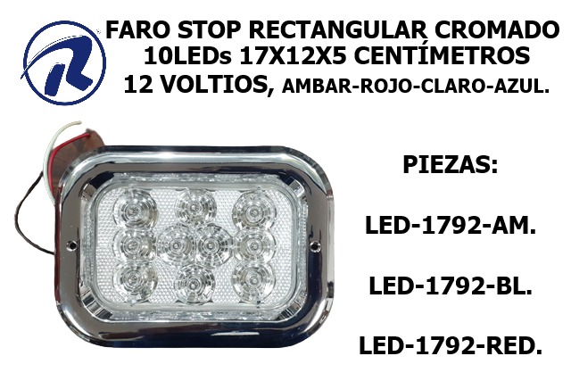 faro stop 10led cromado rectangular 17X12X5